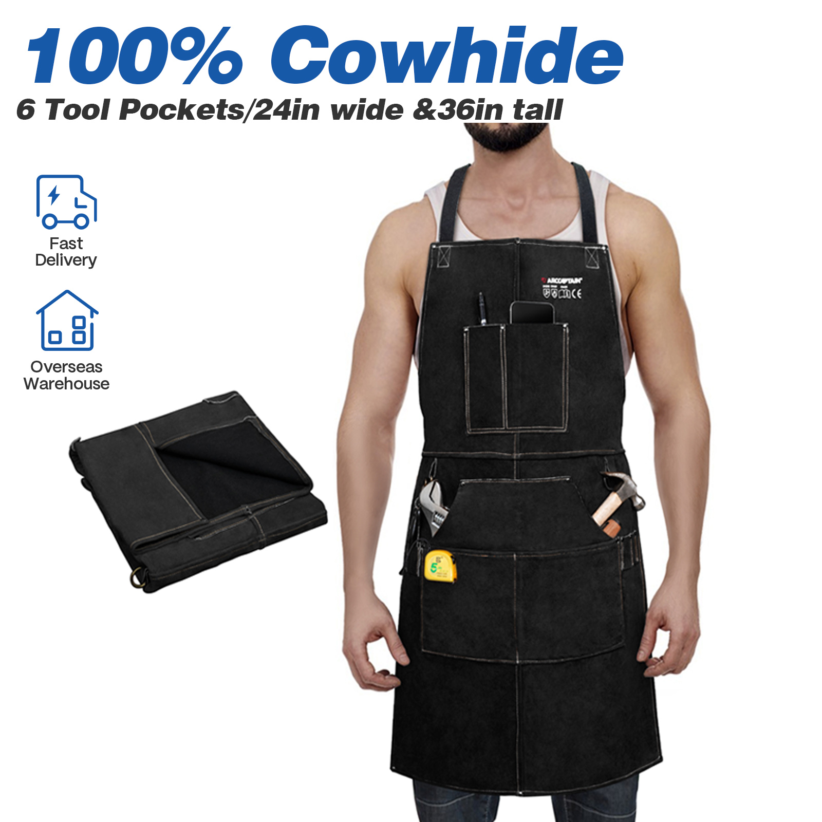 Woodworking Apron - ARCCAPTAIN кожаный сварочный рабочий фартук, термоогнестойкий