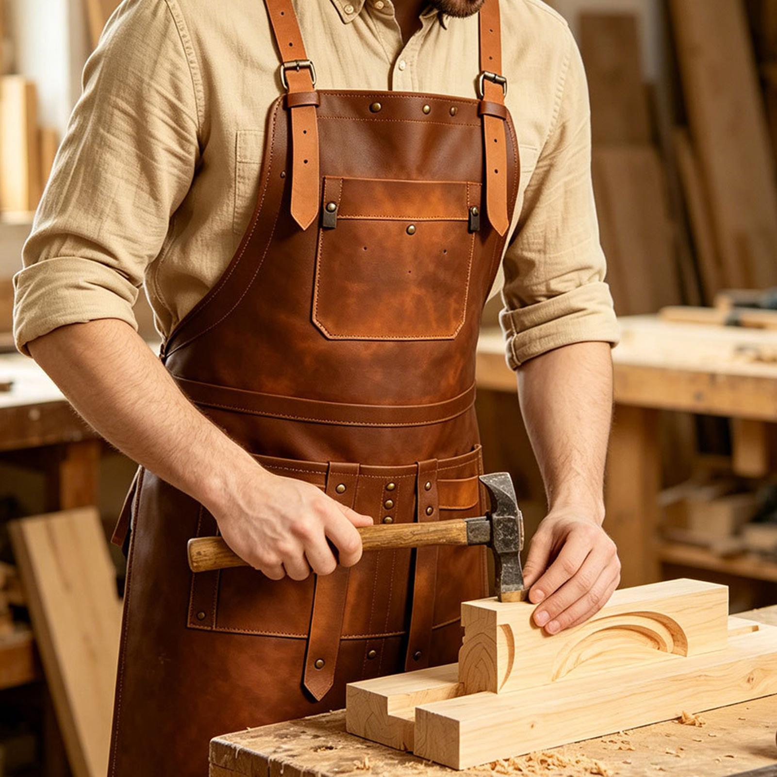 Woodworking Apron - Кожаный фартук с множеством карманов, водонепроницаемый,